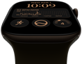 Apple Watch Series 12, aluminum case, dark bronze color, Modular watch face, complications: day and date, Workouts, Activity rings, Apple Music, right side exterior, Digital Crown, Sport Band, olive color