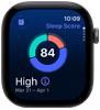Apple Watch Series 12, aluminum case, space gray color, sleep score circle graph, right side exterior, Digital Crown