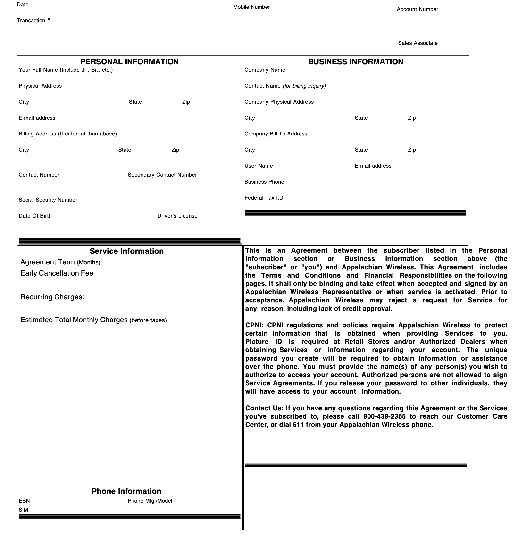 Postpaid Service Agreement